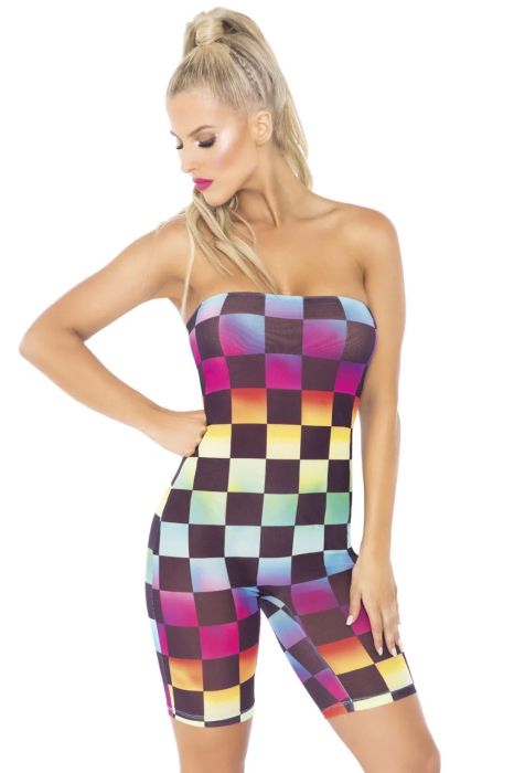 Leg Avenue многоцветен ромпър без презрамки с checkerboard десен S/M