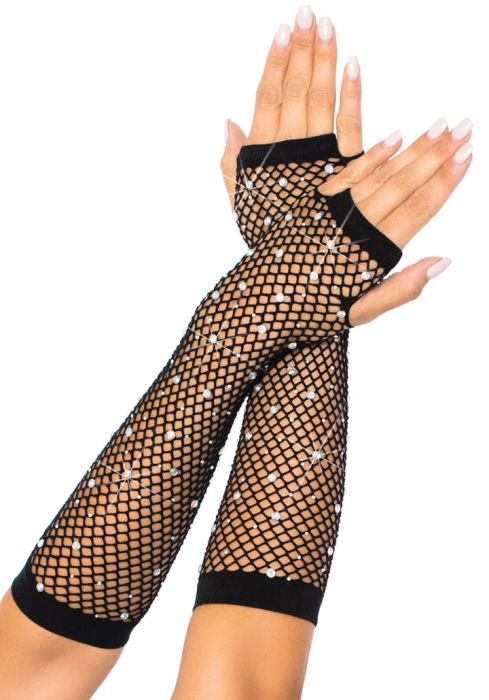 Leg Avenue Black Rhinestone Fishnet Fingerless Arm Warmers