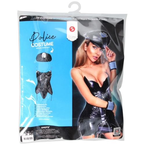 S-Line by Shots Black Wet Look Police Costume with Corset Bodysuit S/M