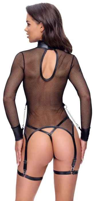 Cottelli BONDAGE мрежест ouvert комплект с жартиери, прашка и вериги – черен