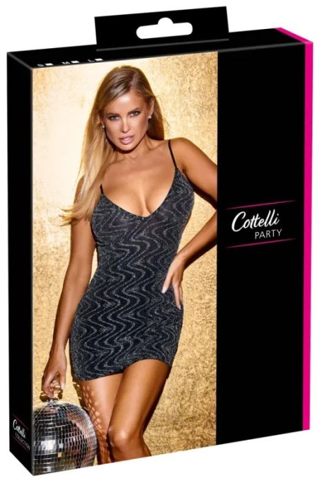 Cottelli PARTY блестяща мини рокля със сребрист зигзаг – черна S/M