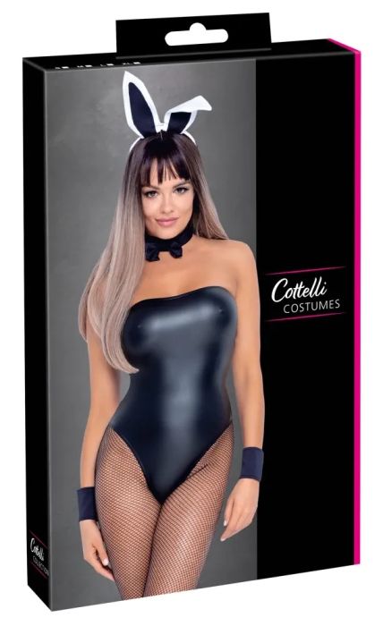 Cottelli COSTUMES Bunny комплект от 5 части с боди и заешки ушички – черен S/M