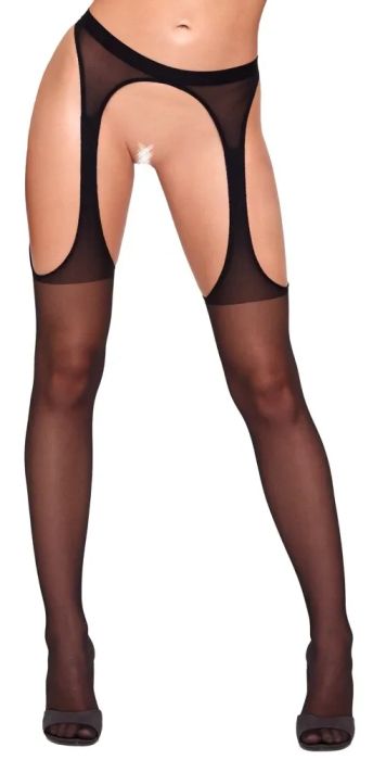 Cottelli LEGWEAR Suspender Tights with Cut-Outs & Open Bottom – Black S/M