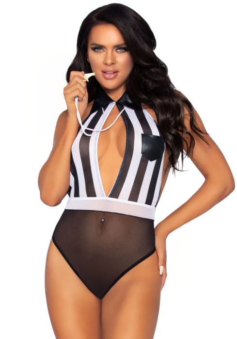 Leg Avenue Bedroom Referee Roleplay Teddy with Whistle – Black/White